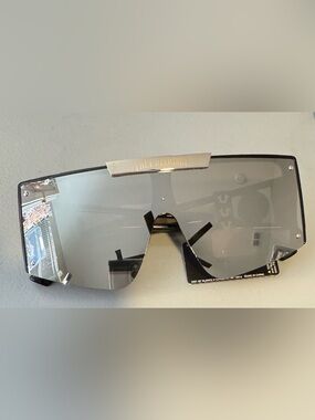 True Religion oversized square Shield Sunglasses with Silver Logo unisex